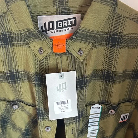 Duluth Trading 40 Grit Green Plaid Men's Shirt - Picture 3 of 6